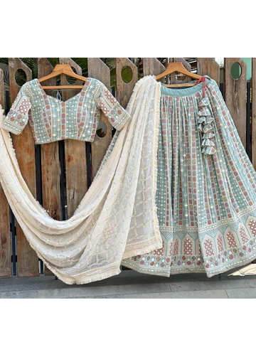 Women Wear Sky Blue Faux Georgette Chaniya Choli